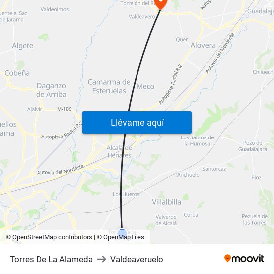 Torres De La Alameda to Valdeaveruelo map