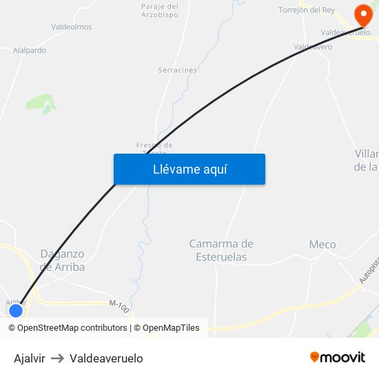 Ajalvir to Valdeaveruelo map