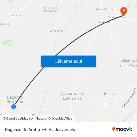 Daganzo De Arriba to Valdeaveruelo map