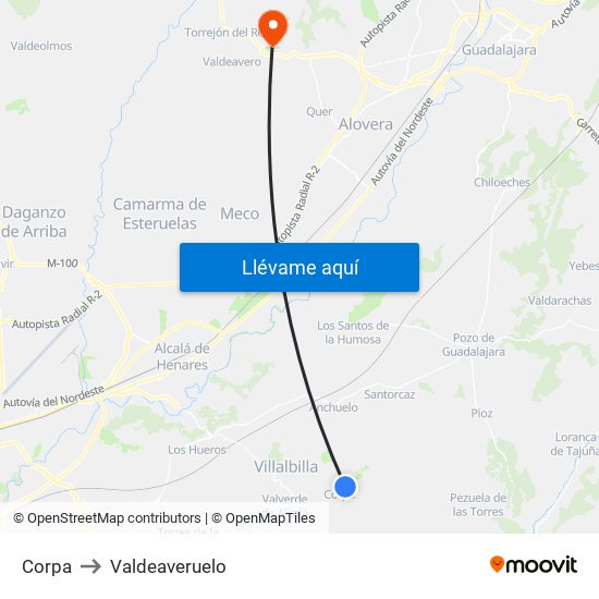 Corpa to Valdeaveruelo map