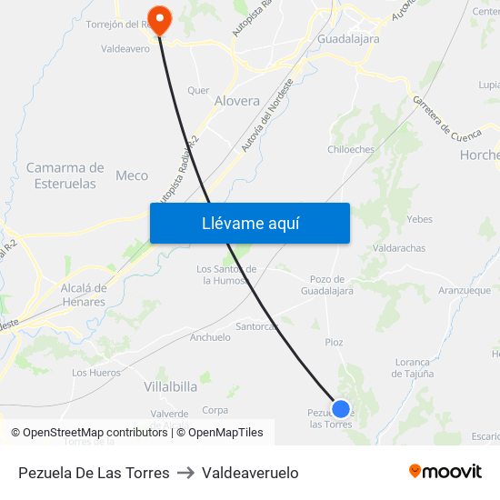 Pezuela De Las Torres to Valdeaveruelo map