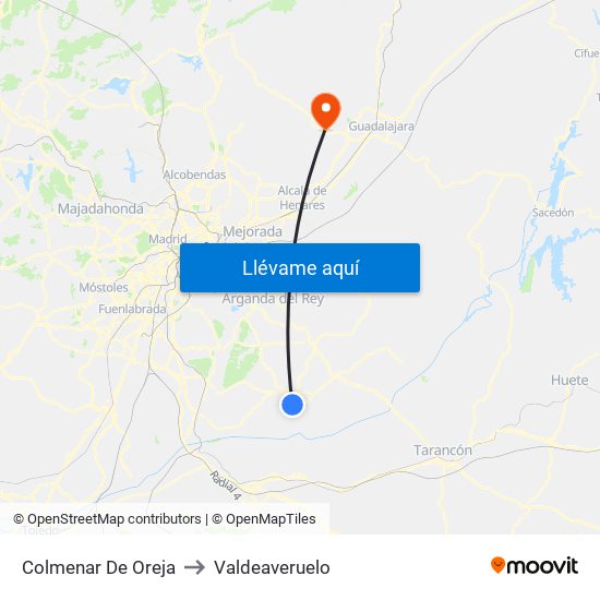 Colmenar De Oreja to Valdeaveruelo map