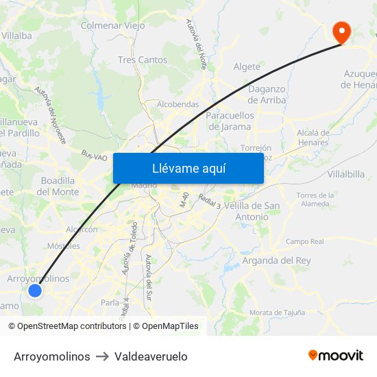 Arroyomolinos to Valdeaveruelo map