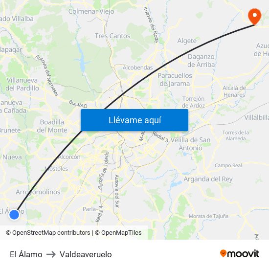 El Álamo to Valdeaveruelo map
