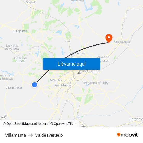 Villamanta to Valdeaveruelo map