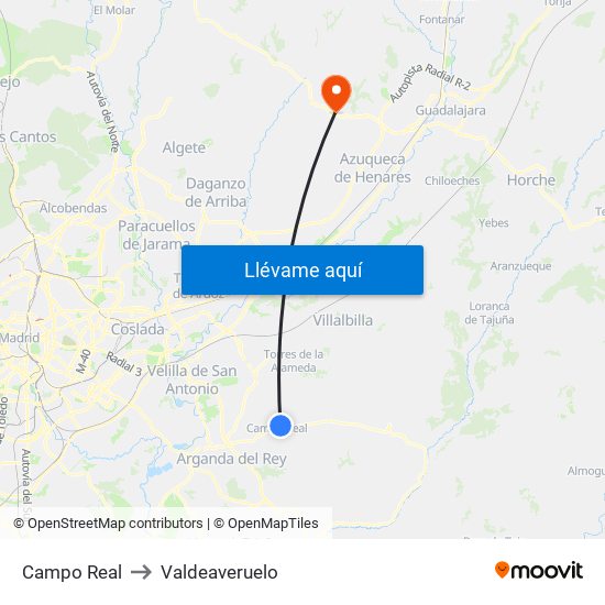 Campo Real to Valdeaveruelo map