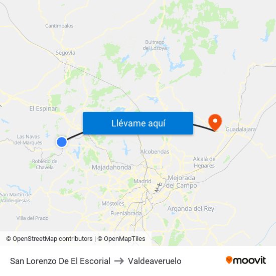 San Lorenzo De El Escorial to Valdeaveruelo map