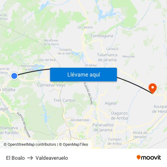 El Boalo to Valdeaveruelo map