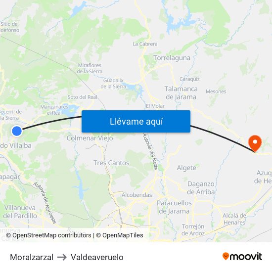 Moralzarzal to Valdeaveruelo map
