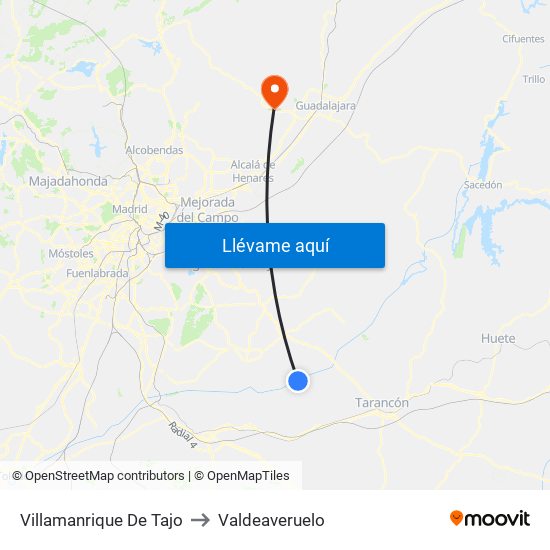 Villamanrique De Tajo to Valdeaveruelo map