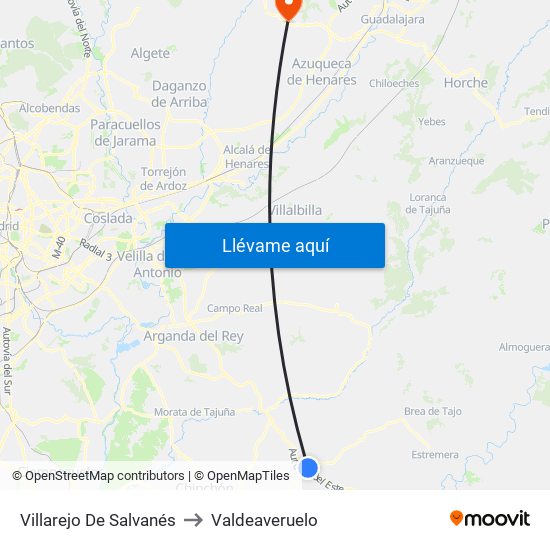 Villarejo De Salvanés to Valdeaveruelo map