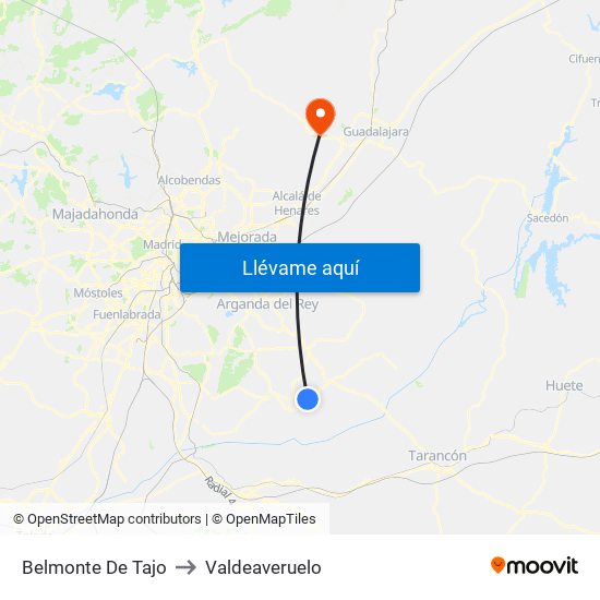 Belmonte De Tajo to Valdeaveruelo map