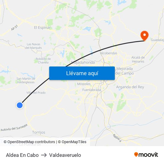 Aldea En Cabo to Valdeaveruelo map