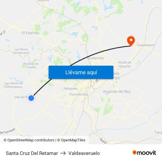 Santa Cruz Del Retamar to Valdeaveruelo map