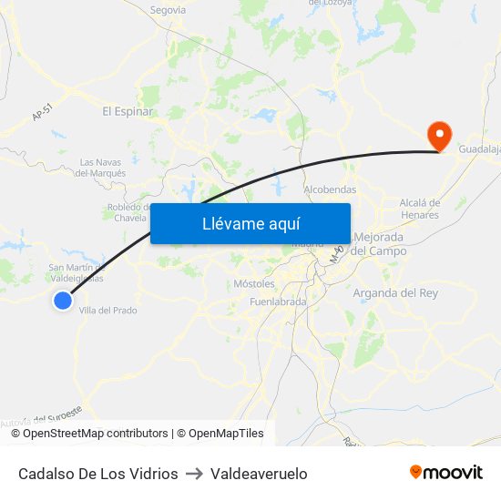 Cadalso De Los Vidrios to Valdeaveruelo map