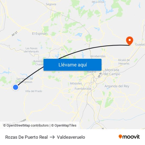 Rozas De Puerto Real to Valdeaveruelo map