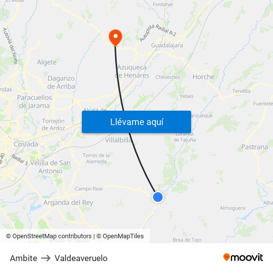 Ambite to Valdeaveruelo map