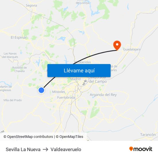 Sevilla La Nueva to Valdeaveruelo map