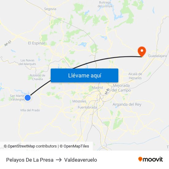 Pelayos De La Presa to Valdeaveruelo map