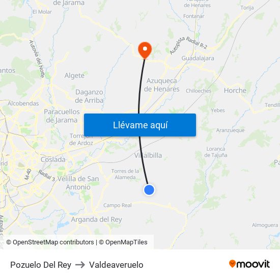 Pozuelo Del Rey to Valdeaveruelo map