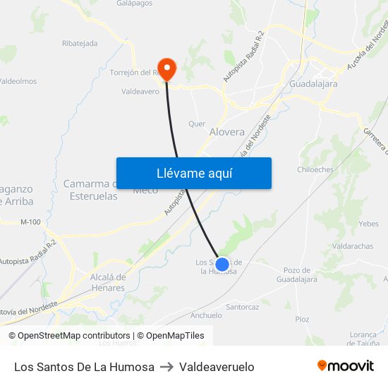 Los Santos De La Humosa to Valdeaveruelo map