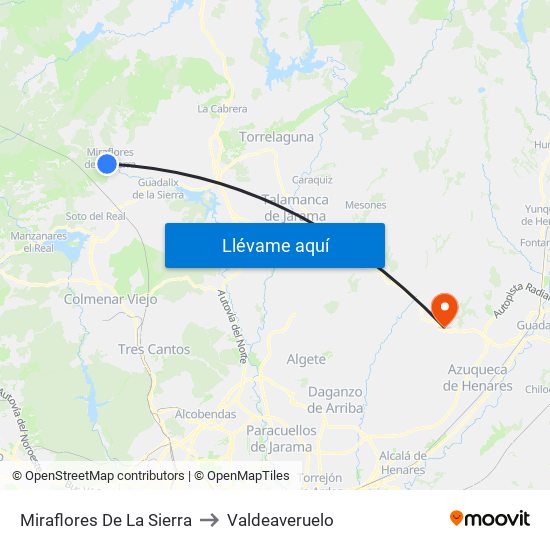 Miraflores De La Sierra to Valdeaveruelo map