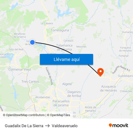 Guadalix De La Sierra to Valdeaveruelo map