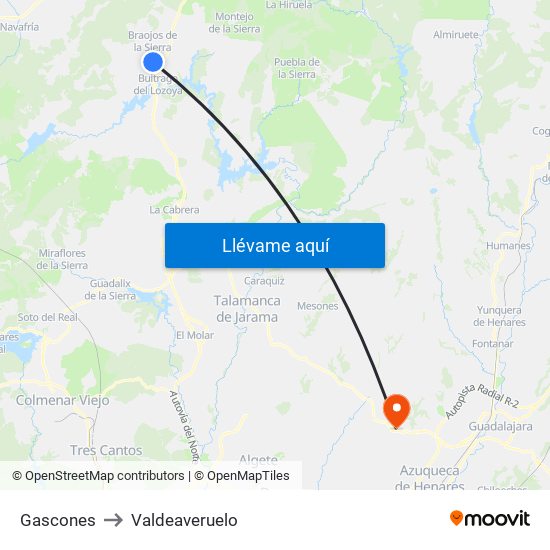 Gascones to Valdeaveruelo map