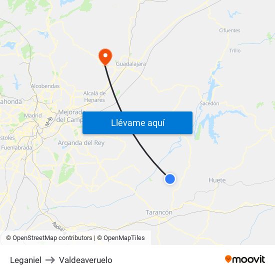 Leganiel to Valdeaveruelo map