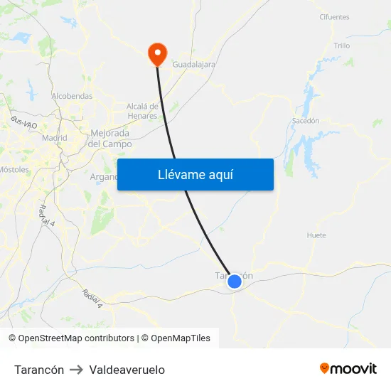 Tarancón to Valdeaveruelo map