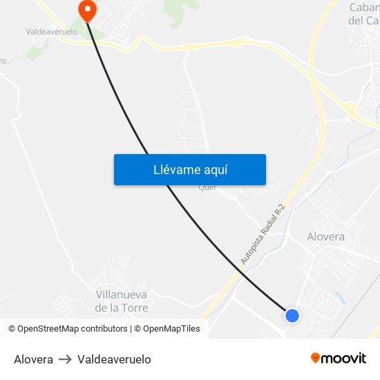 Alovera to Valdeaveruelo map