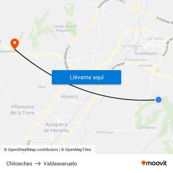 Chiloeches to Valdeaveruelo map
