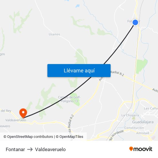 Fontanar to Valdeaveruelo map