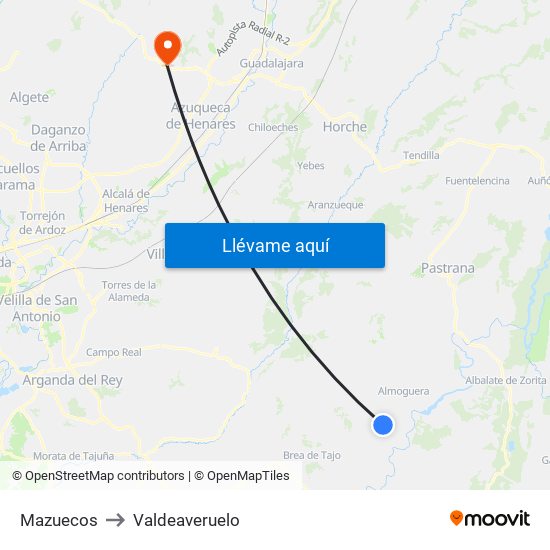 Mazuecos to Valdeaveruelo map
