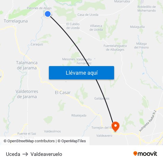Uceda to Valdeaveruelo map