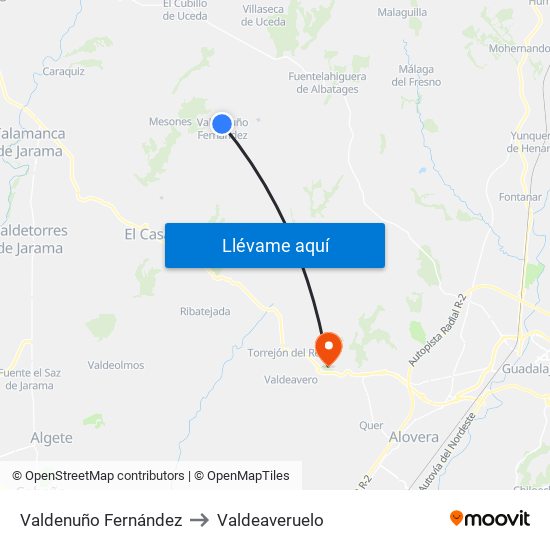 Valdenuño Fernández to Valdeaveruelo map