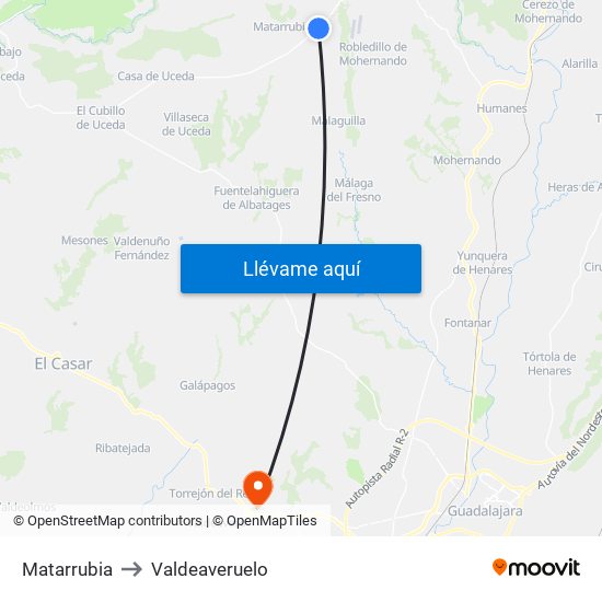 Matarrubia to Valdeaveruelo map