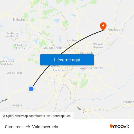 Camarena to Valdeaveruelo map