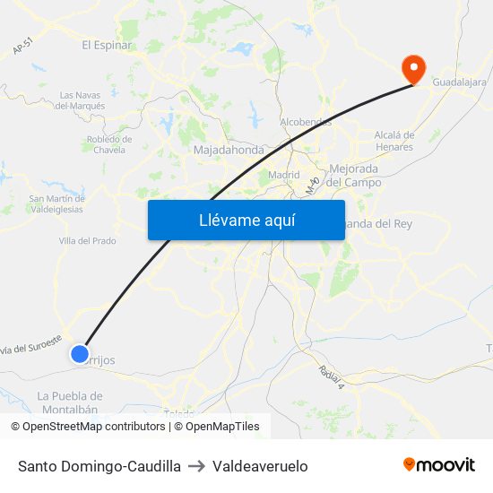 Santo Domingo-Caudilla to Valdeaveruelo map