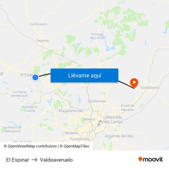 El Espinar to Valdeaveruelo map