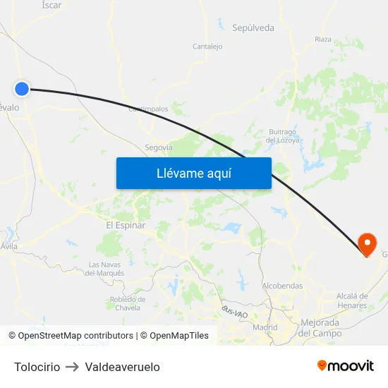 Tolocirio to Valdeaveruelo map