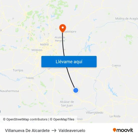 Villanueva De Alcardete to Valdeaveruelo map