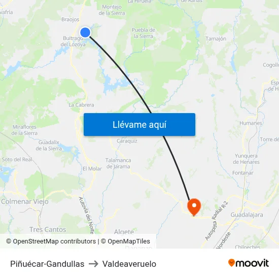 Piñuécar-Gandullas to Valdeaveruelo map