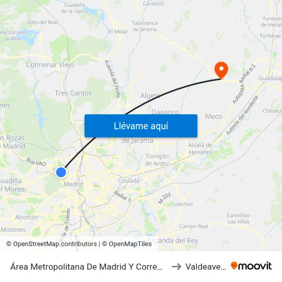 Área Metropolitana De Madrid Y Corredor Del Henares to Valdeaveruelo map