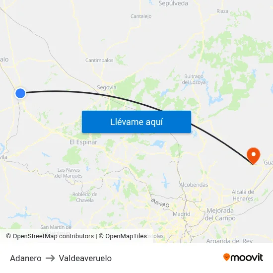 Adanero to Valdeaveruelo map