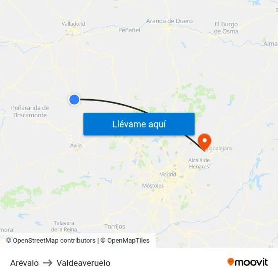 Arévalo to Valdeaveruelo map