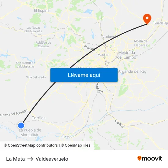 La Mata to Valdeaveruelo map