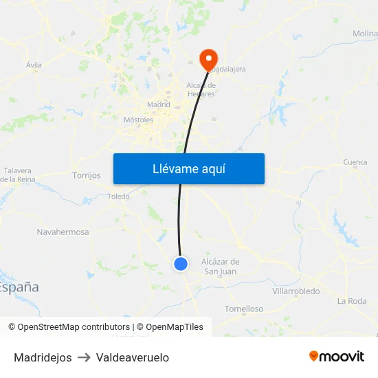 Madridejos to Valdeaveruelo map