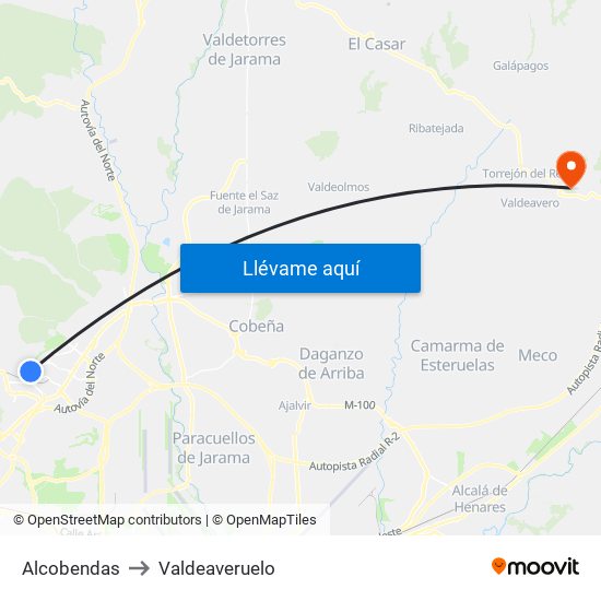 Alcobendas to Valdeaveruelo map