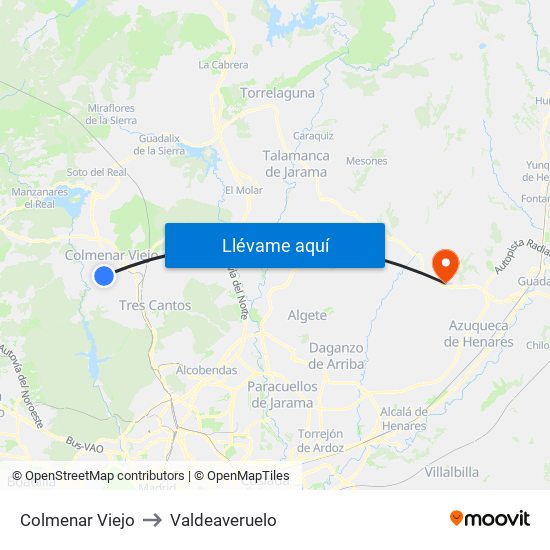 Colmenar Viejo to Valdeaveruelo map